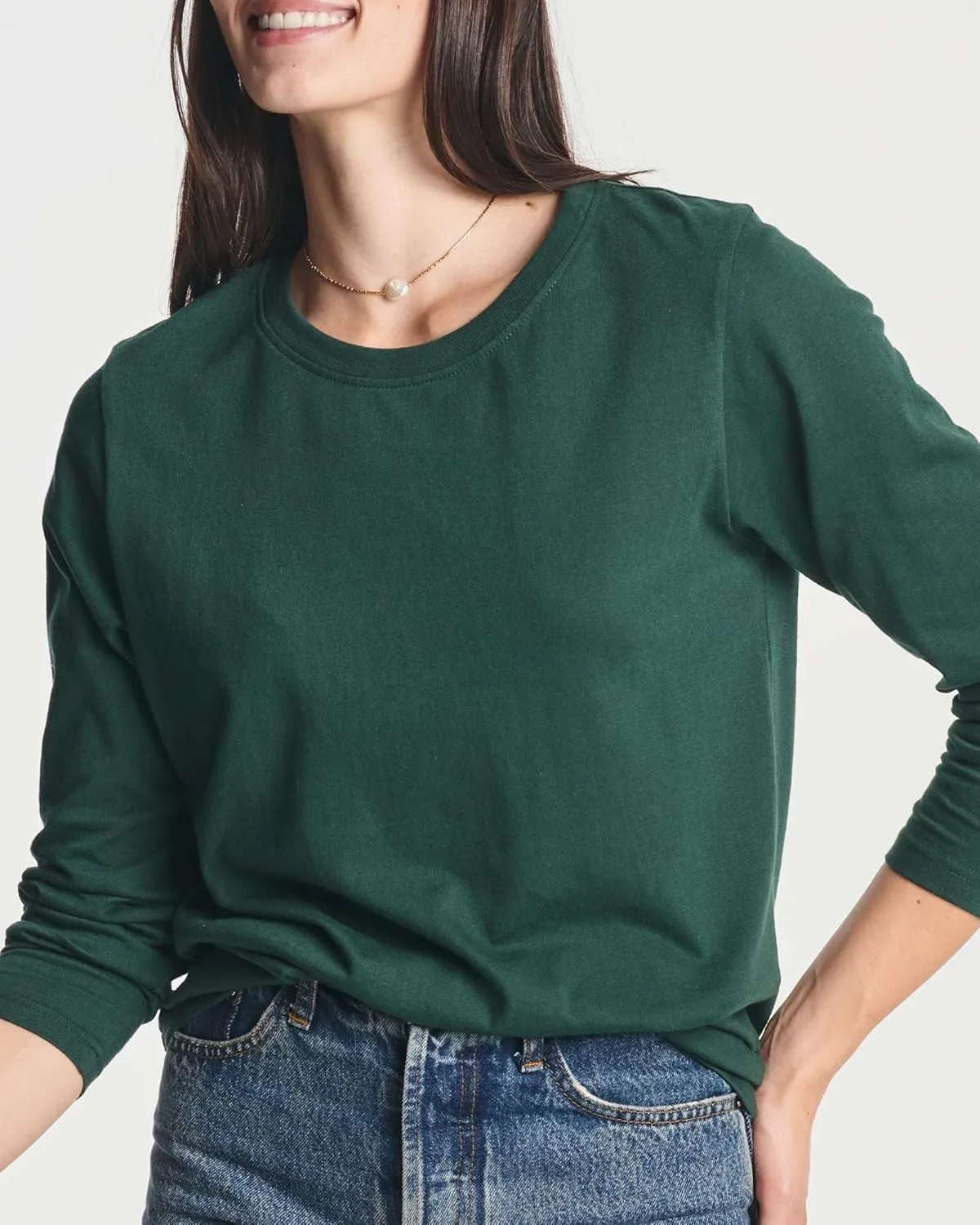Real Essentials 4 Pack: Women's Cotton Classic-Fit Long-Sleeve Crewneck T-Shirt (Available in Plus Size)