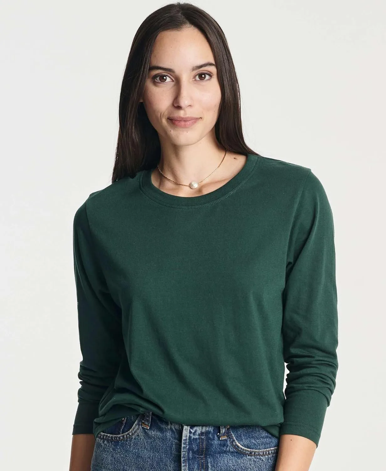 Real Essentials 4 Pack: Women's Cotton Classic-Fit Long-Sleeve Crewneck T-Shirt (Available in Plus Size)