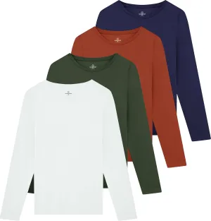 Real Essentials 4 Pack: Women's Cotton Classic-Fit Long-Sleeve Crewneck T-Shirt (Available in Plus Size)