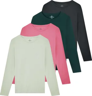 Real Essentials 4 Pack: Women's Cotton Classic-Fit Long-Sleeve Crewneck T-Shirt (Available in Plus Size)