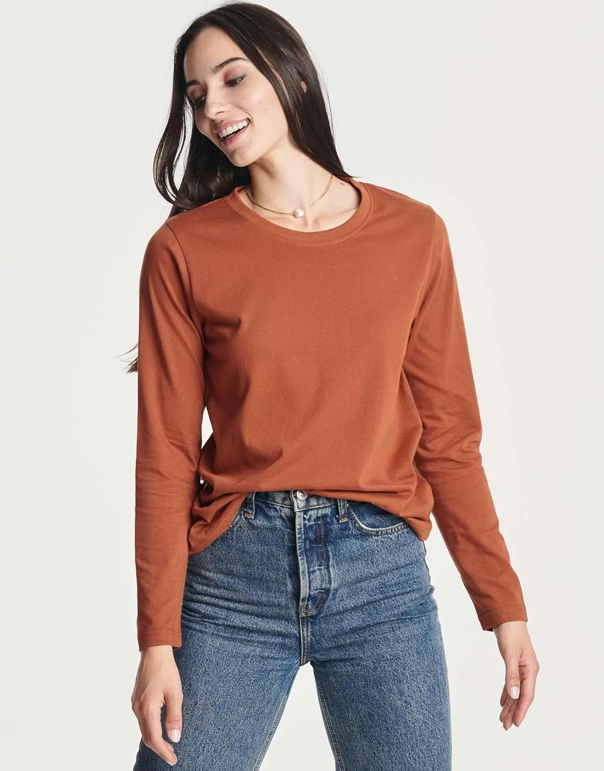 Real Essentials 4 Pack: Women's Cotton Classic-Fit Long-Sleeve Crewneck T-Shirt (Available in Plus Size)