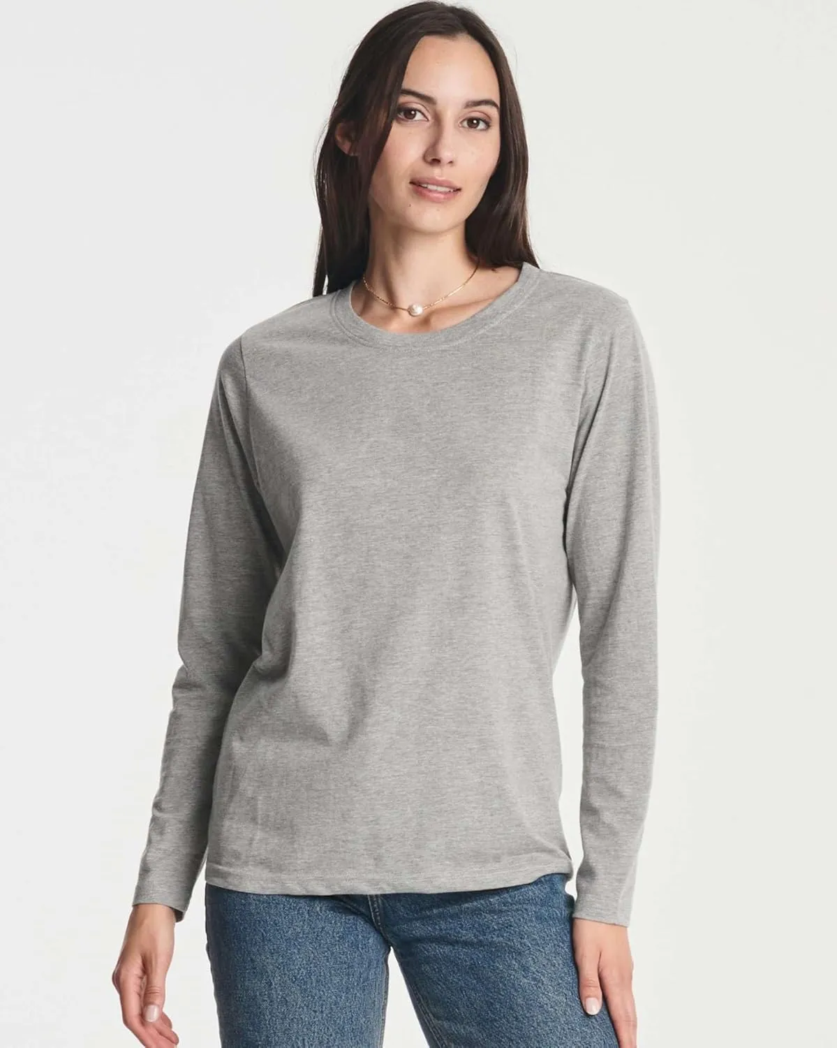 Real Essentials 4 Pack: Women's Cotton Classic-Fit Long-Sleeve Crewneck T-Shirt (Available in Plus Size)