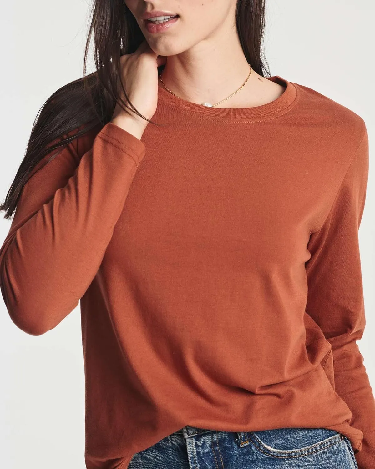 Real Essentials 4 Pack: Women's Cotton Classic-Fit Long-Sleeve Crewneck T-Shirt (Available in Plus Size)