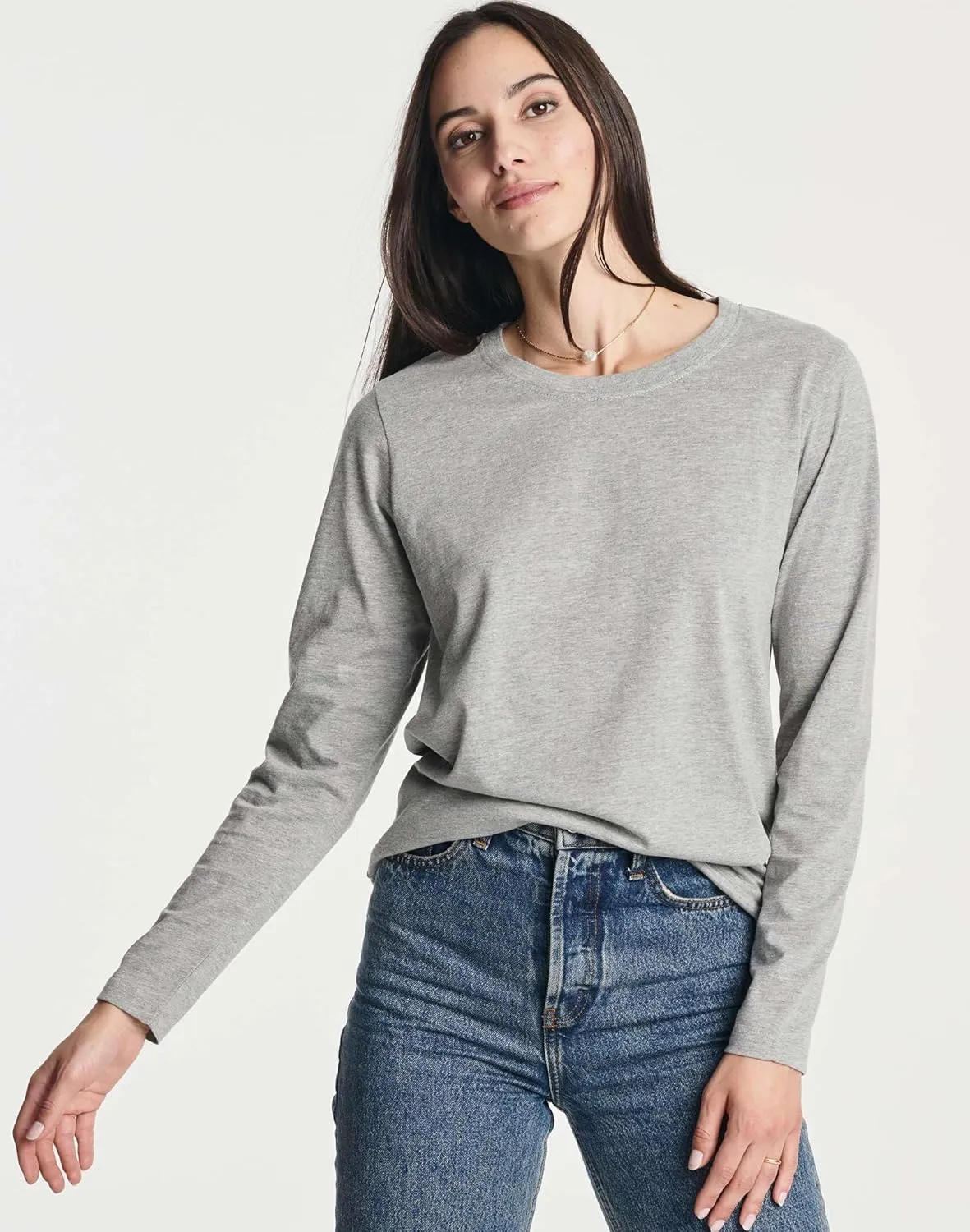 Real Essentials 4 Pack: Women's Cotton Classic-Fit Long-Sleeve Crewneck T-Shirt (Available in Plus Size)