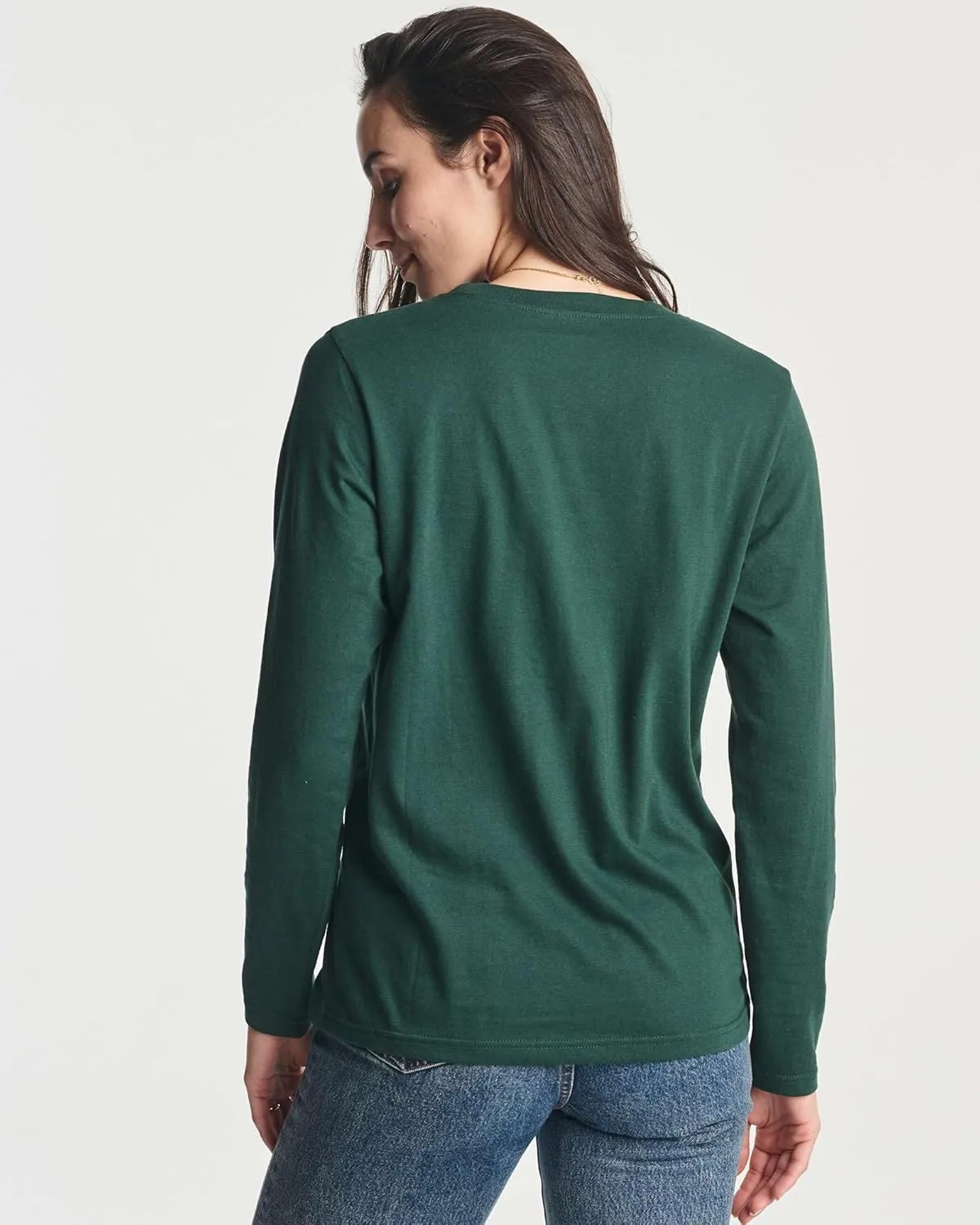 Real Essentials 4 Pack: Women's Cotton Classic-Fit Long-Sleeve Crewneck T-Shirt (Available in Plus Size)