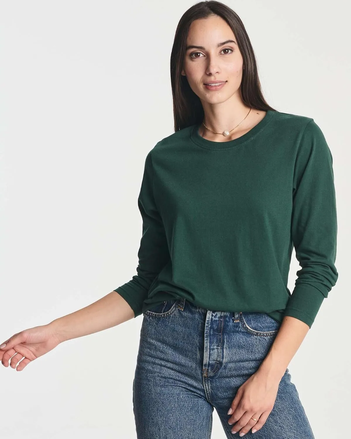 Real Essentials 4 Pack: Women's Cotton Classic-Fit Long-Sleeve Crewneck T-Shirt (Available in Plus Size)