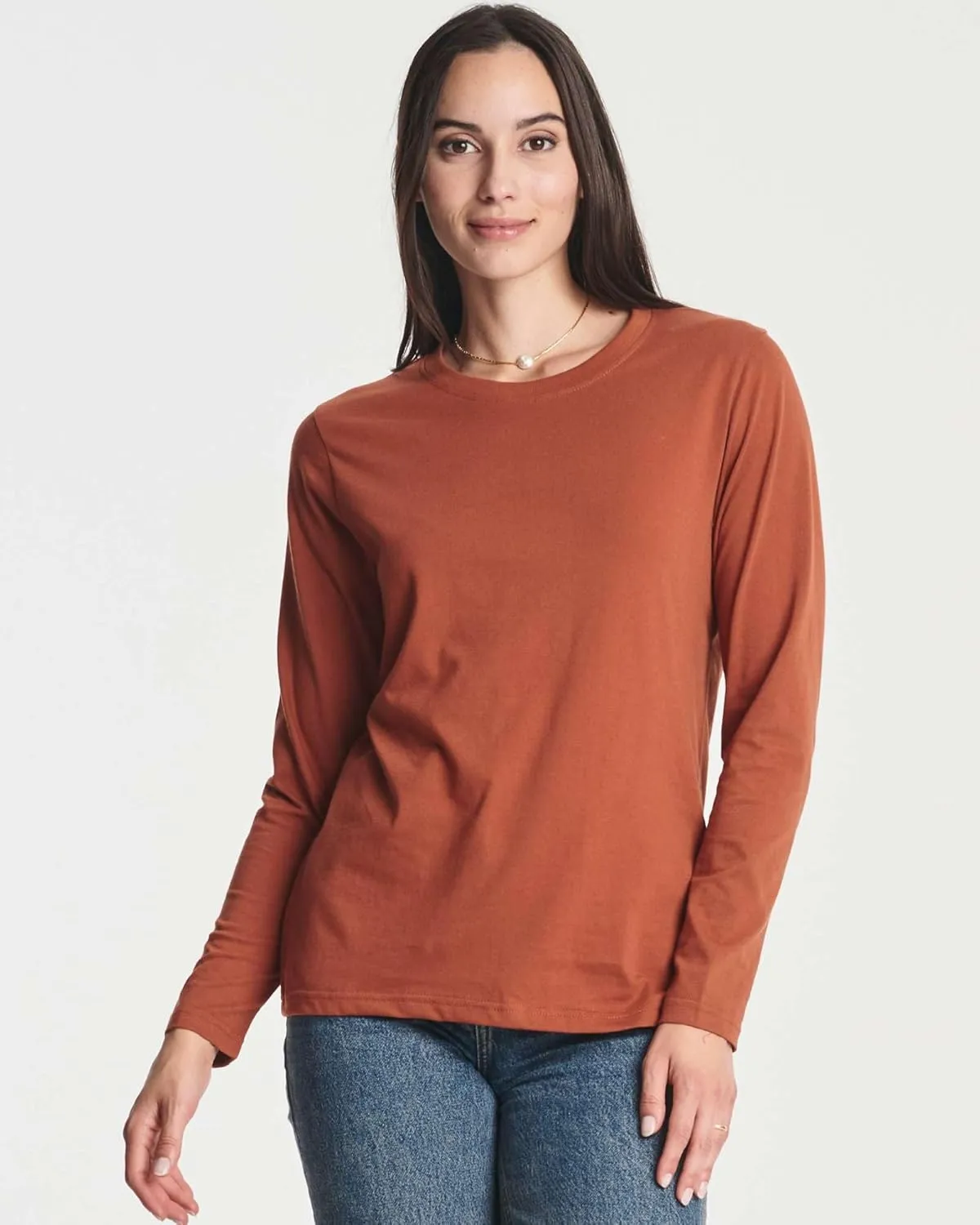 Real Essentials 4 Pack: Women's Cotton Classic-Fit Long-Sleeve Crewneck T-Shirt (Available in Plus Size)