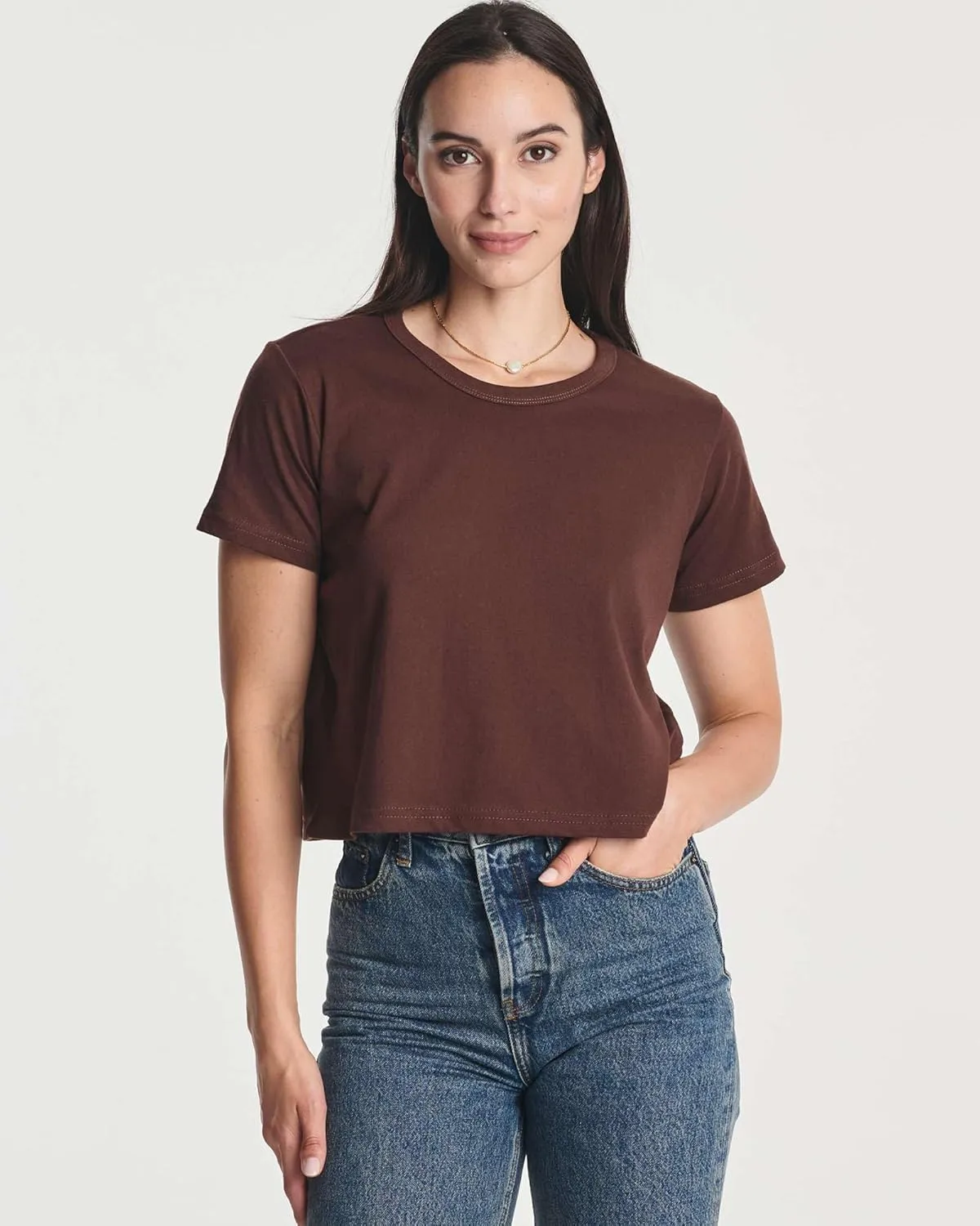 Real Essentials 4 Pack: Women's Cotton Short Sleeve Crop Top  Cropped Casual Crew Neck T-Shirts (Available in Plus Size)