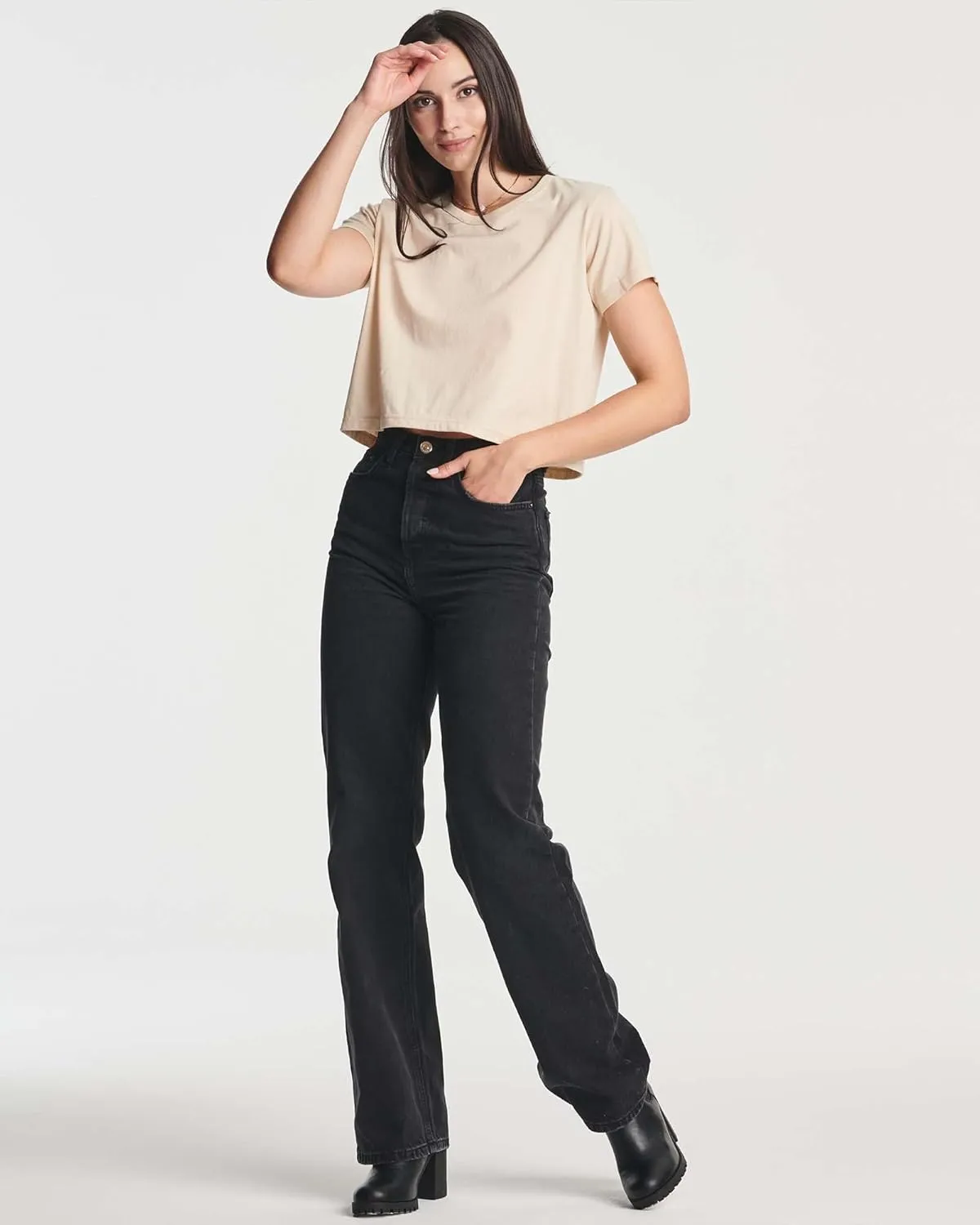 Real Essentials 4 Pack: Women's Cotton Short Sleeve Crop Top  Cropped Casual Crew Neck T-Shirts (Available in Plus Size)