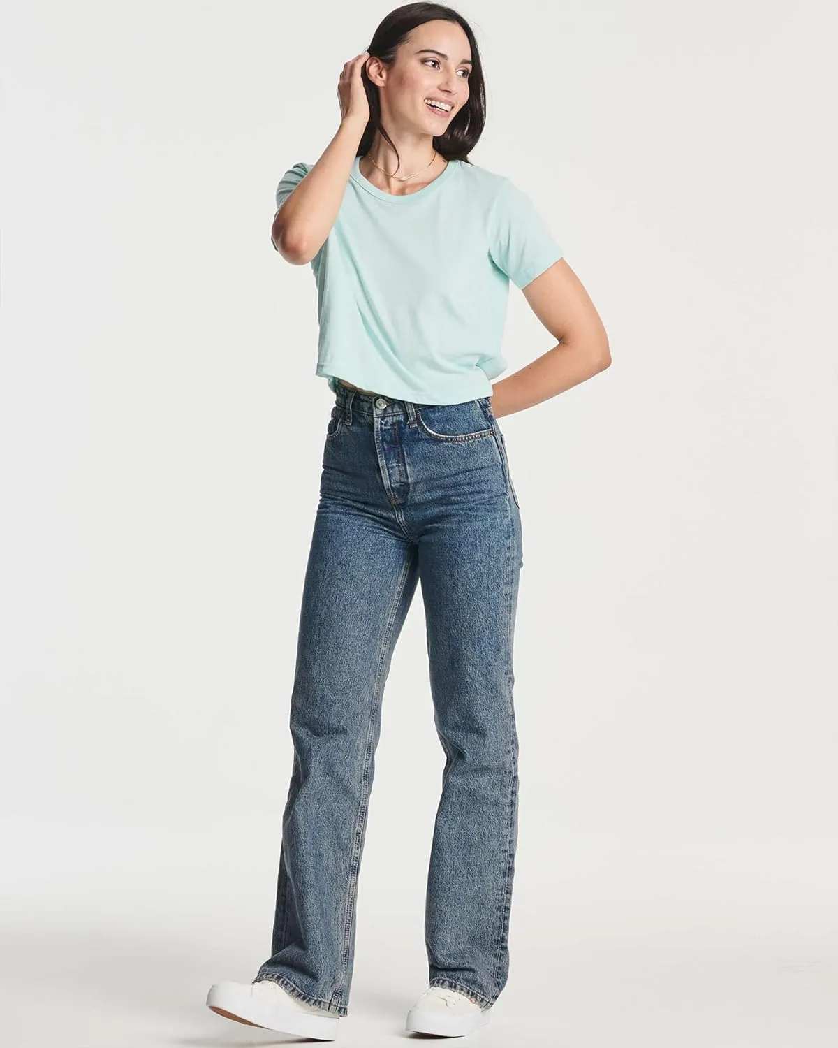 Real Essentials 4 Pack: Women's Cotton Short Sleeve Crop Top  Cropped Casual Crew Neck T-Shirts (Available in Plus Size)