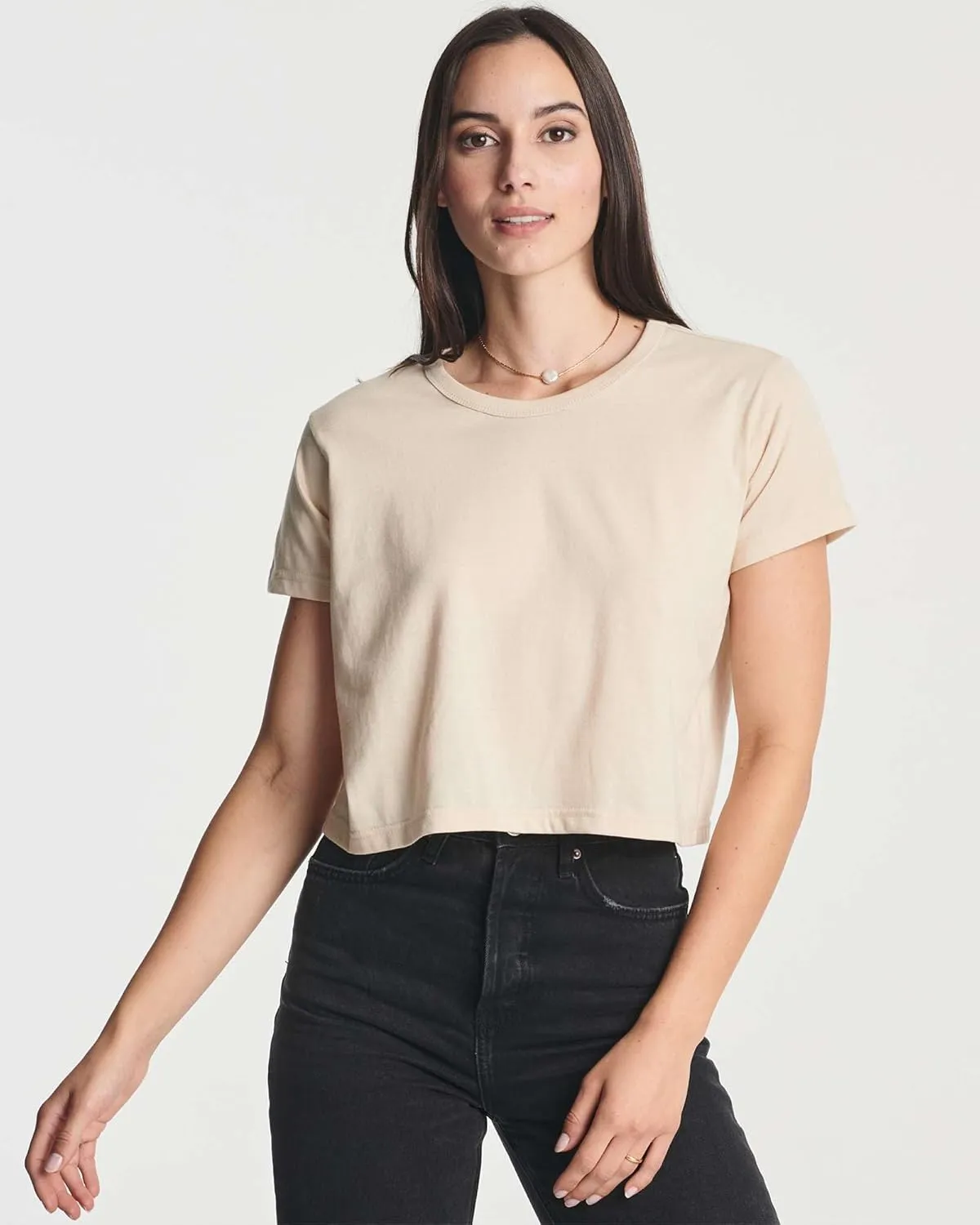 Real Essentials 4 Pack: Women's Cotton Short Sleeve Crop Top  Cropped Casual Crew Neck T-Shirts (Available in Plus Size)