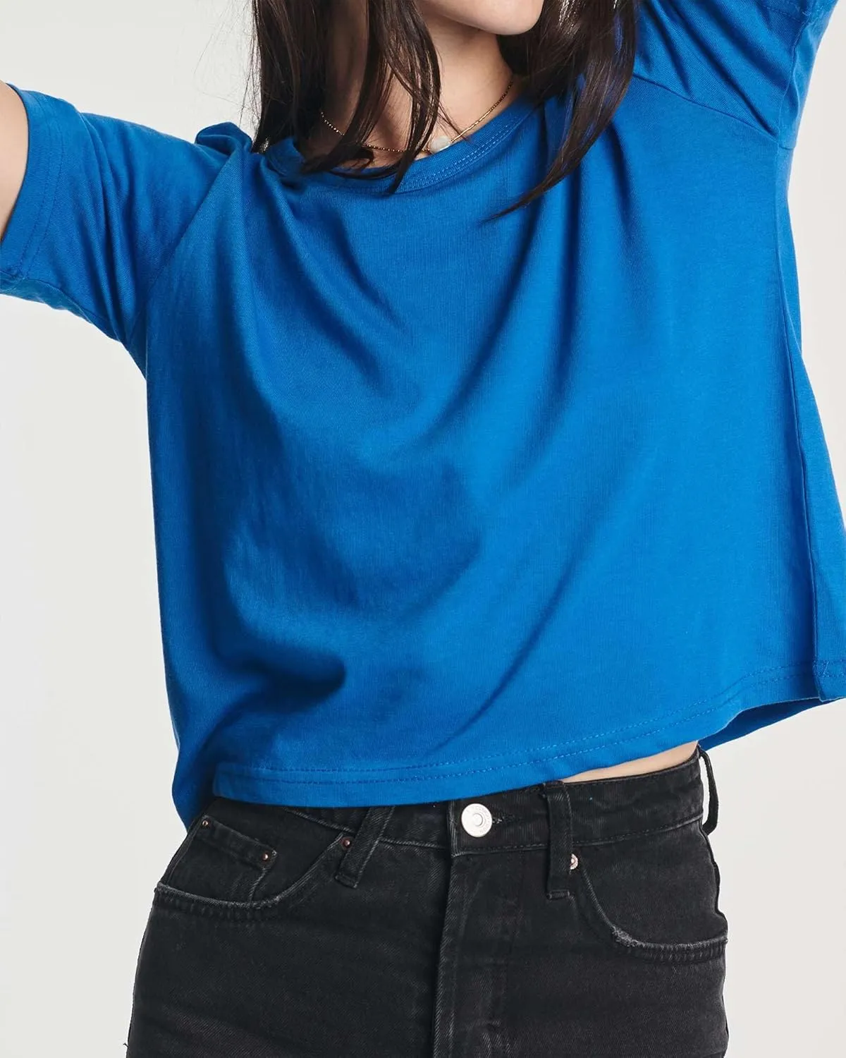Real Essentials 4 Pack: Women's Cotton Short Sleeve Crop Top  Cropped Casual Crew Neck T-Shirts (Available in Plus Size)