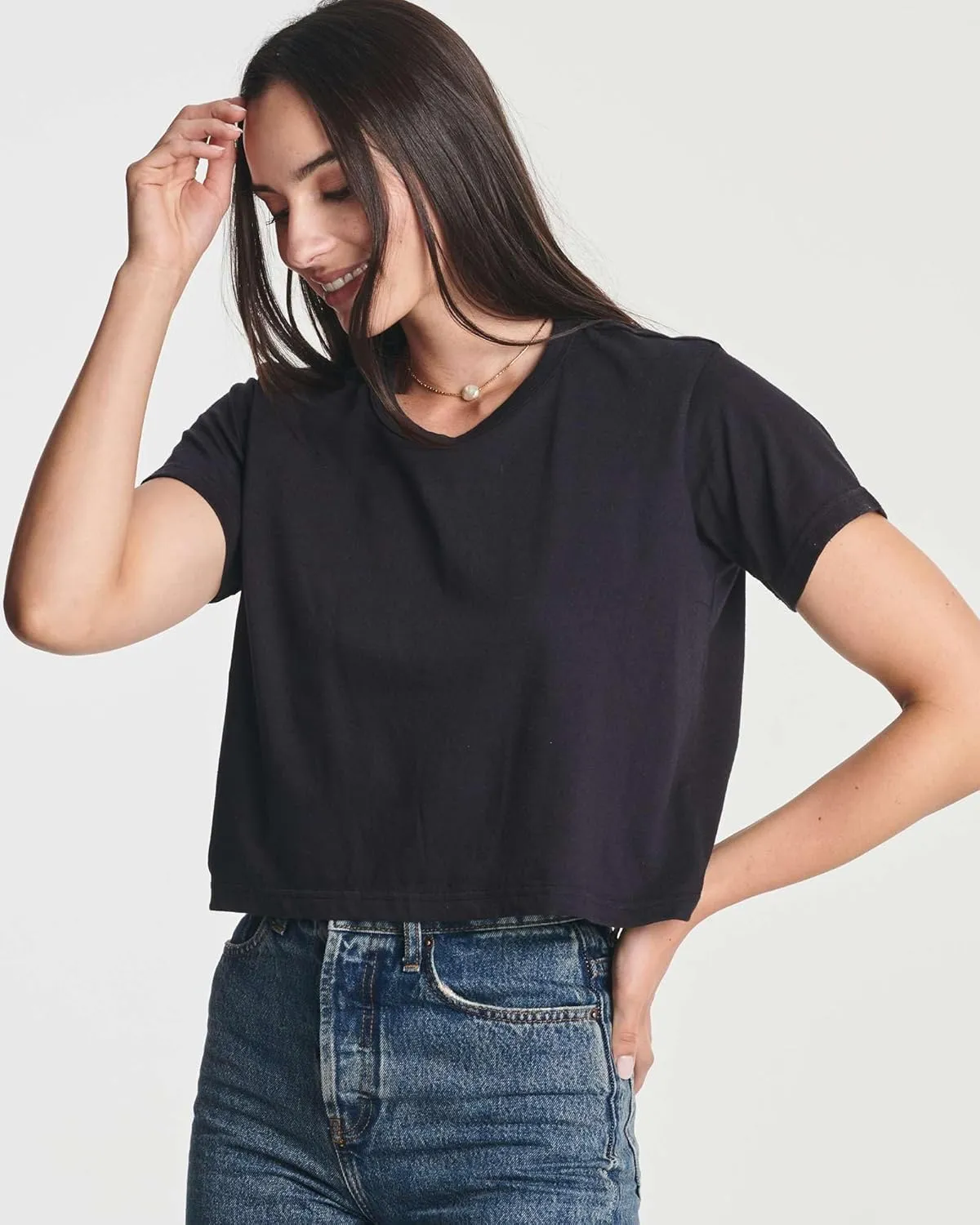 Real Essentials 4 Pack: Women's Cotton Short Sleeve Crop Top  Cropped Casual Crew Neck T-Shirts (Available in Plus Size)