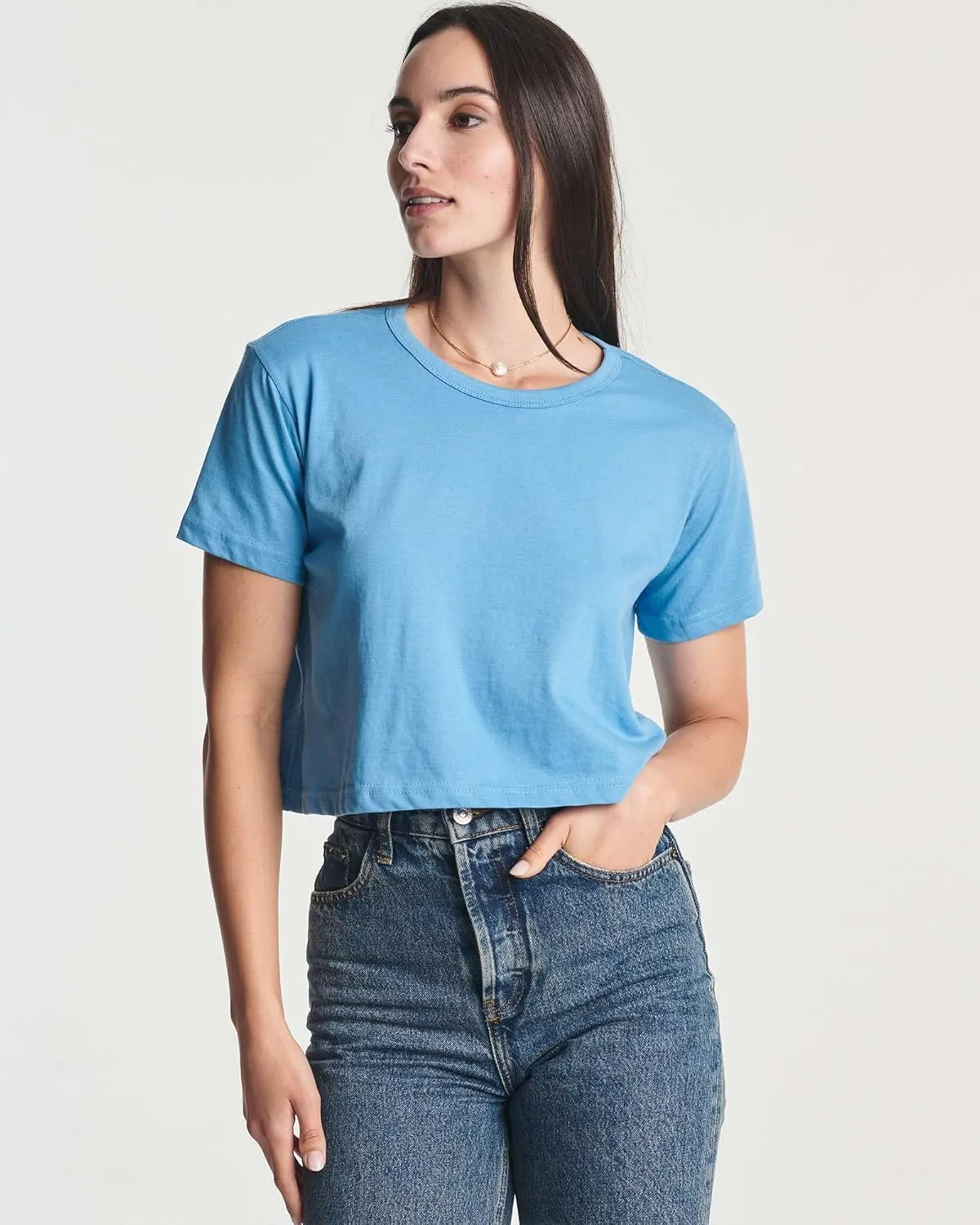Real Essentials 4 Pack: Women's Cotton Short Sleeve Crop Top  Cropped Casual Crew Neck T-Shirts (Available in Plus Size)