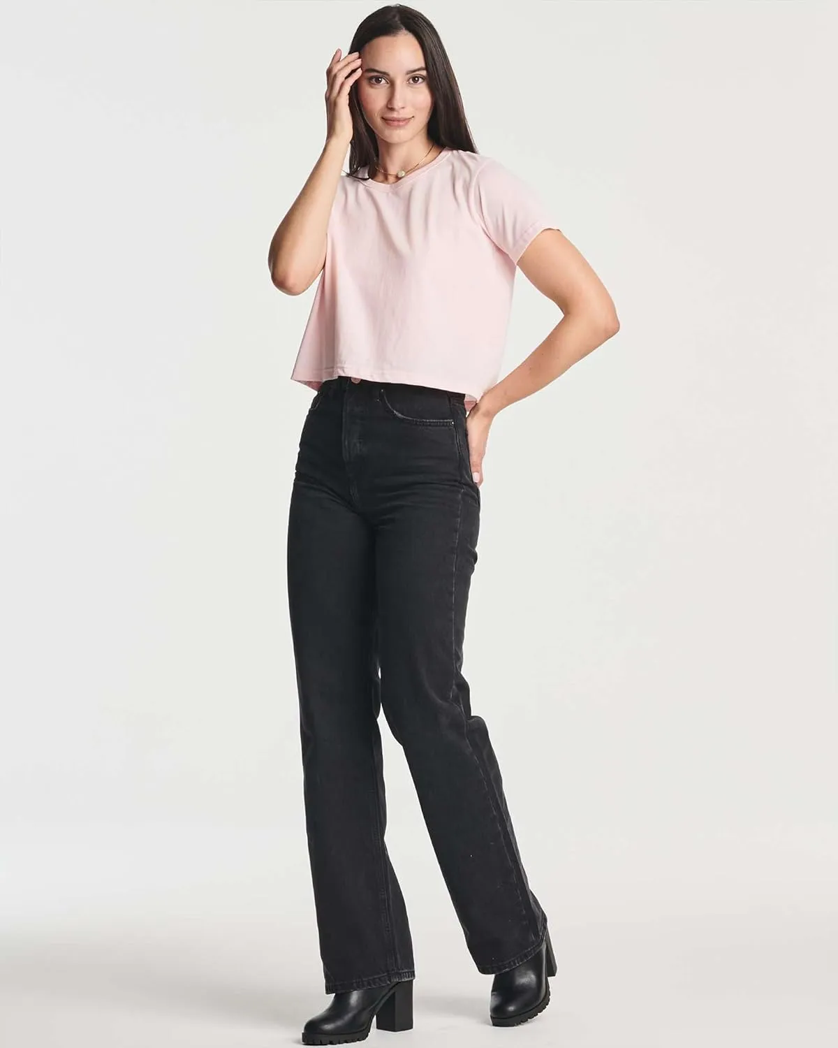 Real Essentials 4 Pack: Women's Cotton Short Sleeve Crop Top  Cropped Casual Crew Neck T-Shirts (Available in Plus Size)