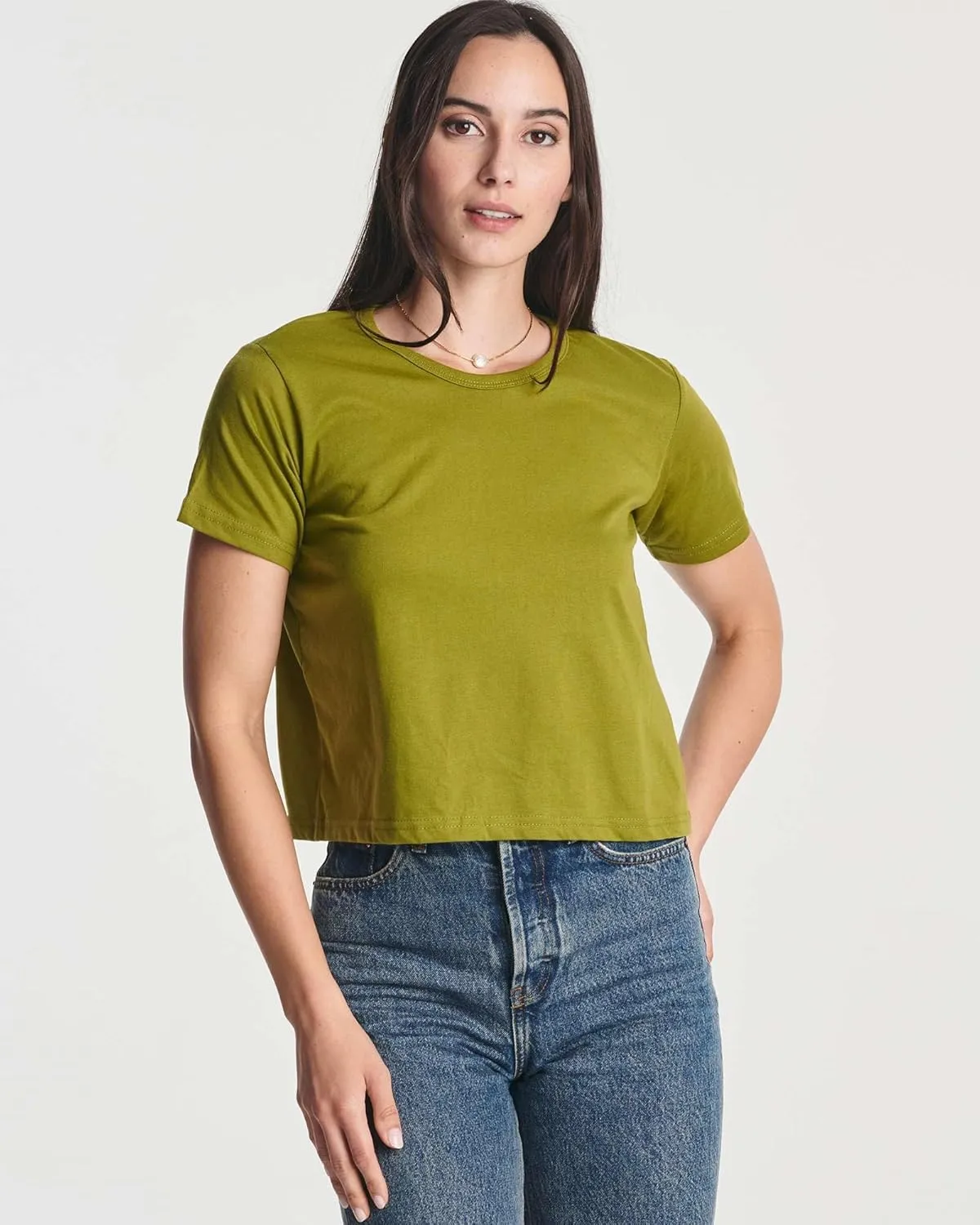 Real Essentials 4 Pack: Women's Cotton Short Sleeve Crop Top  Cropped Casual Crew Neck T-Shirts (Available in Plus Size)