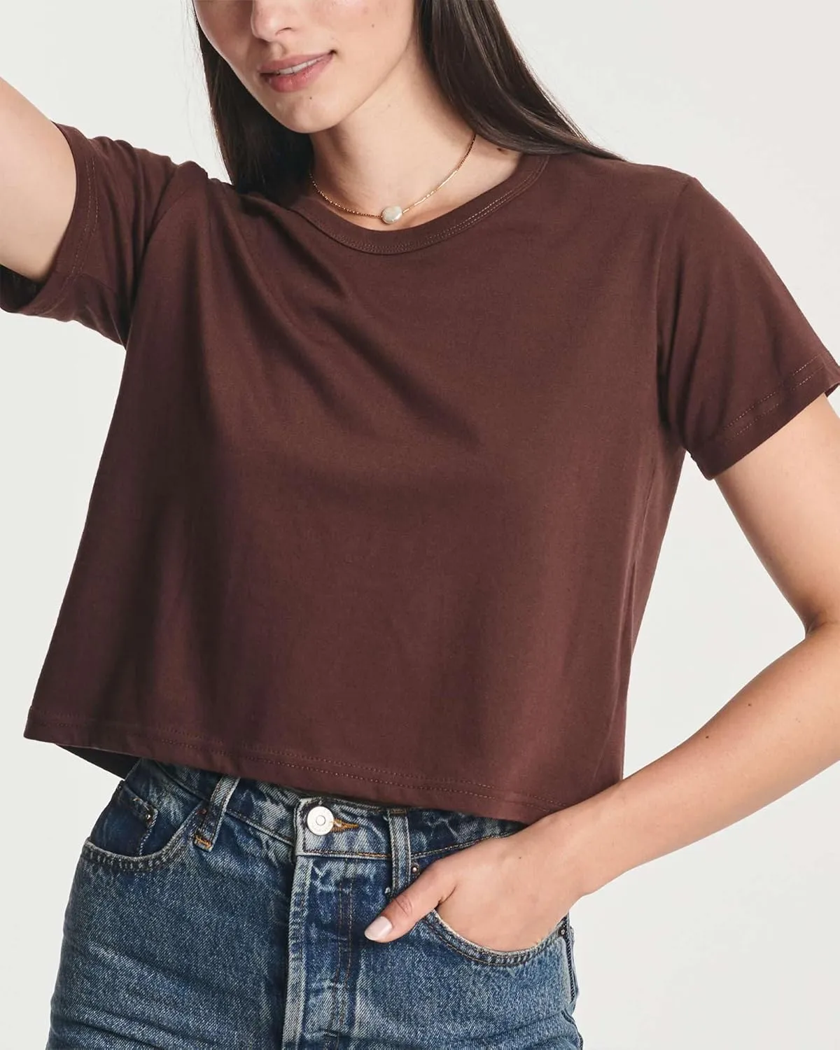 Real Essentials 4 Pack: Women's Cotton Short Sleeve Crop Top  Cropped Casual Crew Neck T-Shirts (Available in Plus Size)