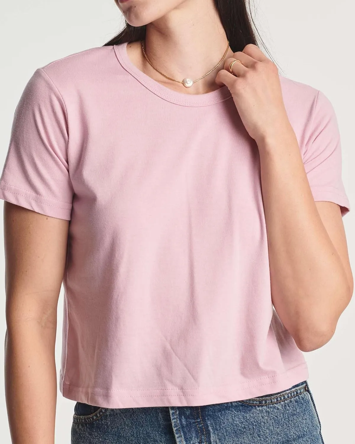 Real Essentials 4 Pack: Women's Cotton Short Sleeve Crop Top  Cropped Casual Crew Neck T-Shirts (Available in Plus Size)