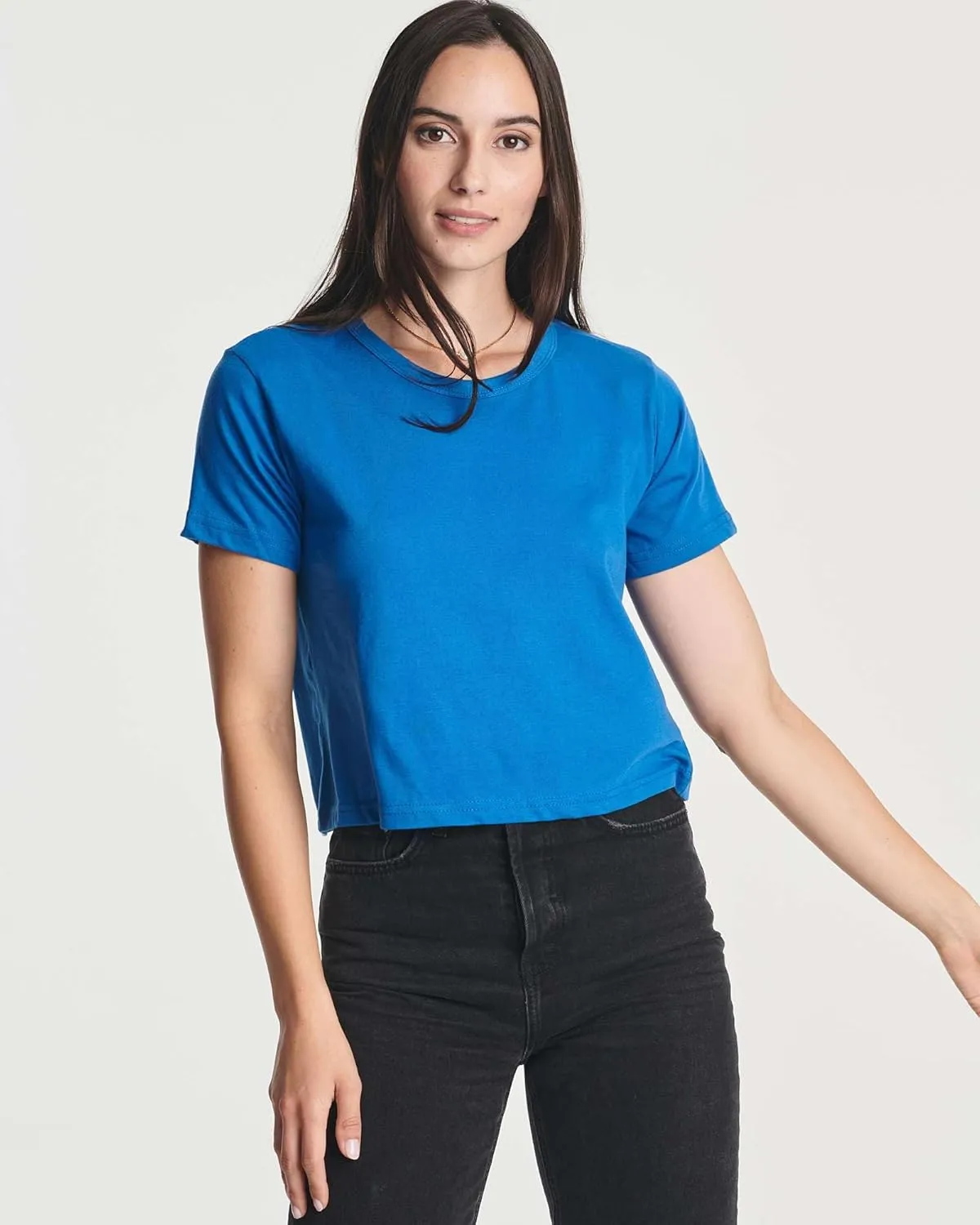 Real Essentials 4 Pack: Women's Cotton Short Sleeve Crop Top  Cropped Casual Crew Neck T-Shirts (Available in Plus Size)