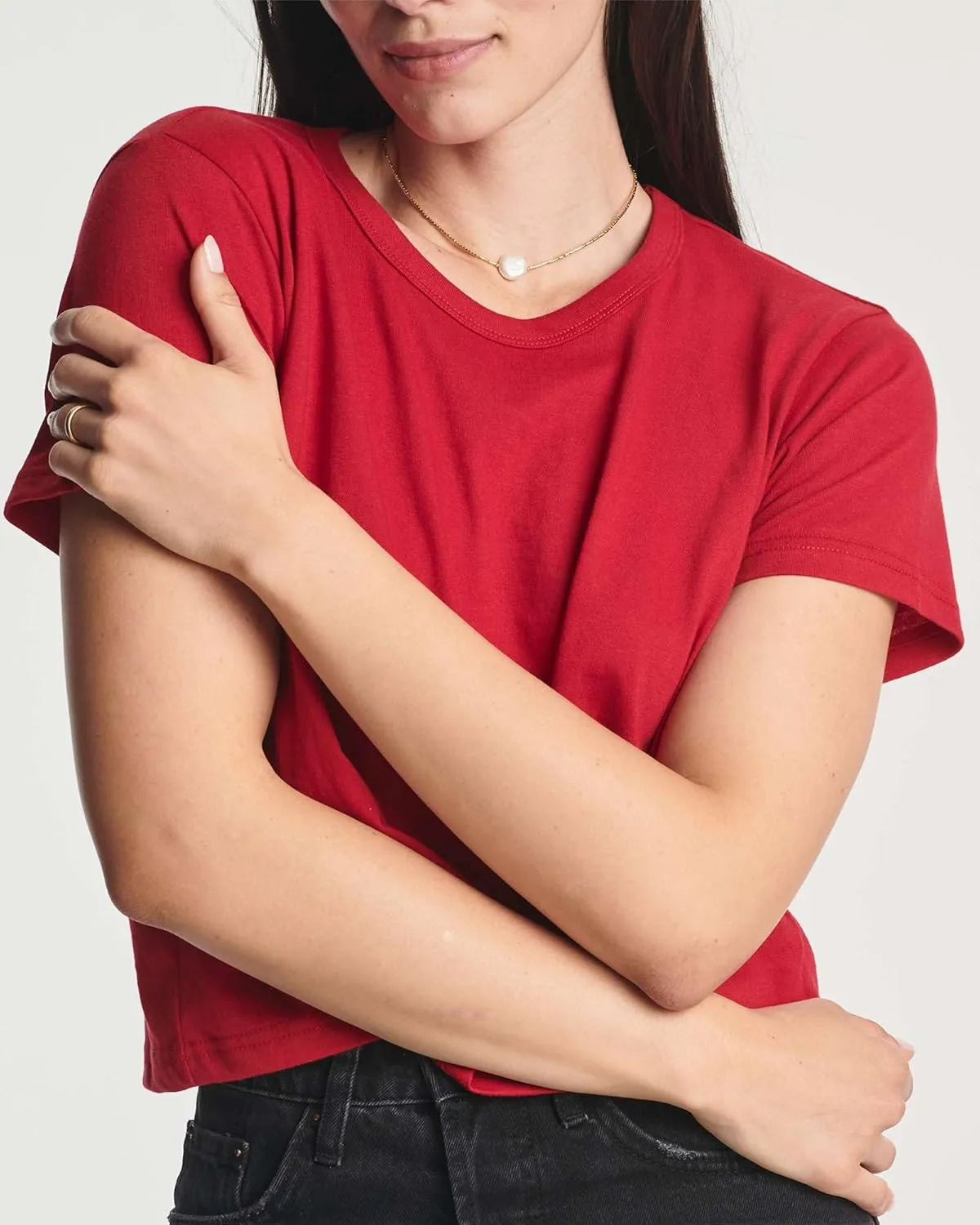 Real Essentials 4 Pack: Women's Cotton Short Sleeve Crop Top  Cropped Casual Crew Neck T-Shirts (Available in Plus Size)