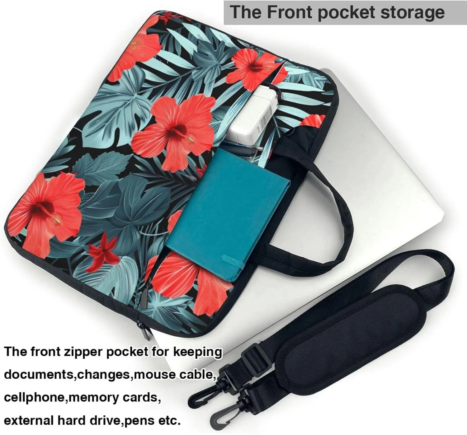 Red Hibiscus Print Laptop Tote Bag Travel Bag Business Computer Bag Work Bag for Men Women