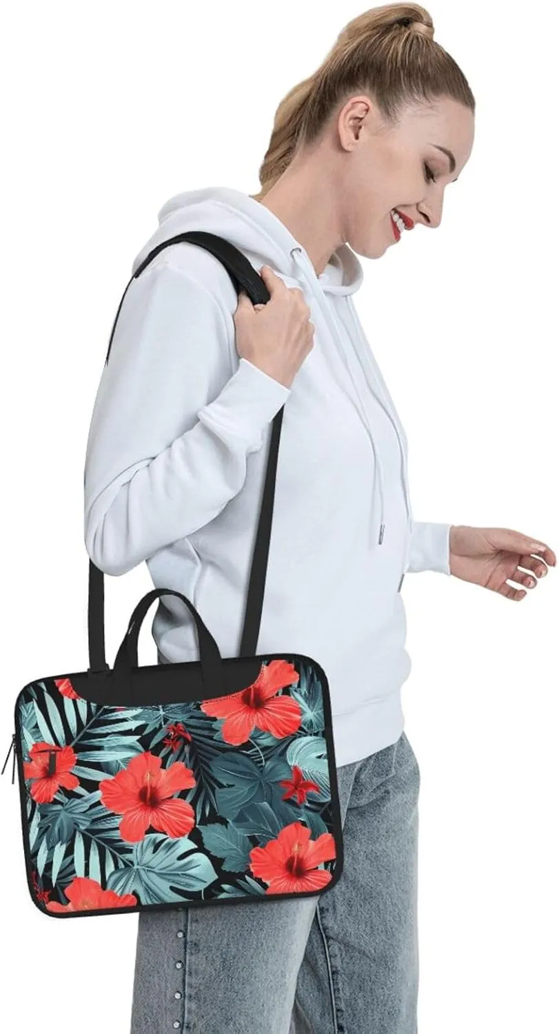 Red Hibiscus Print Laptop Tote Bag Travel Bag Business Computer Bag Work Bag for Men Women