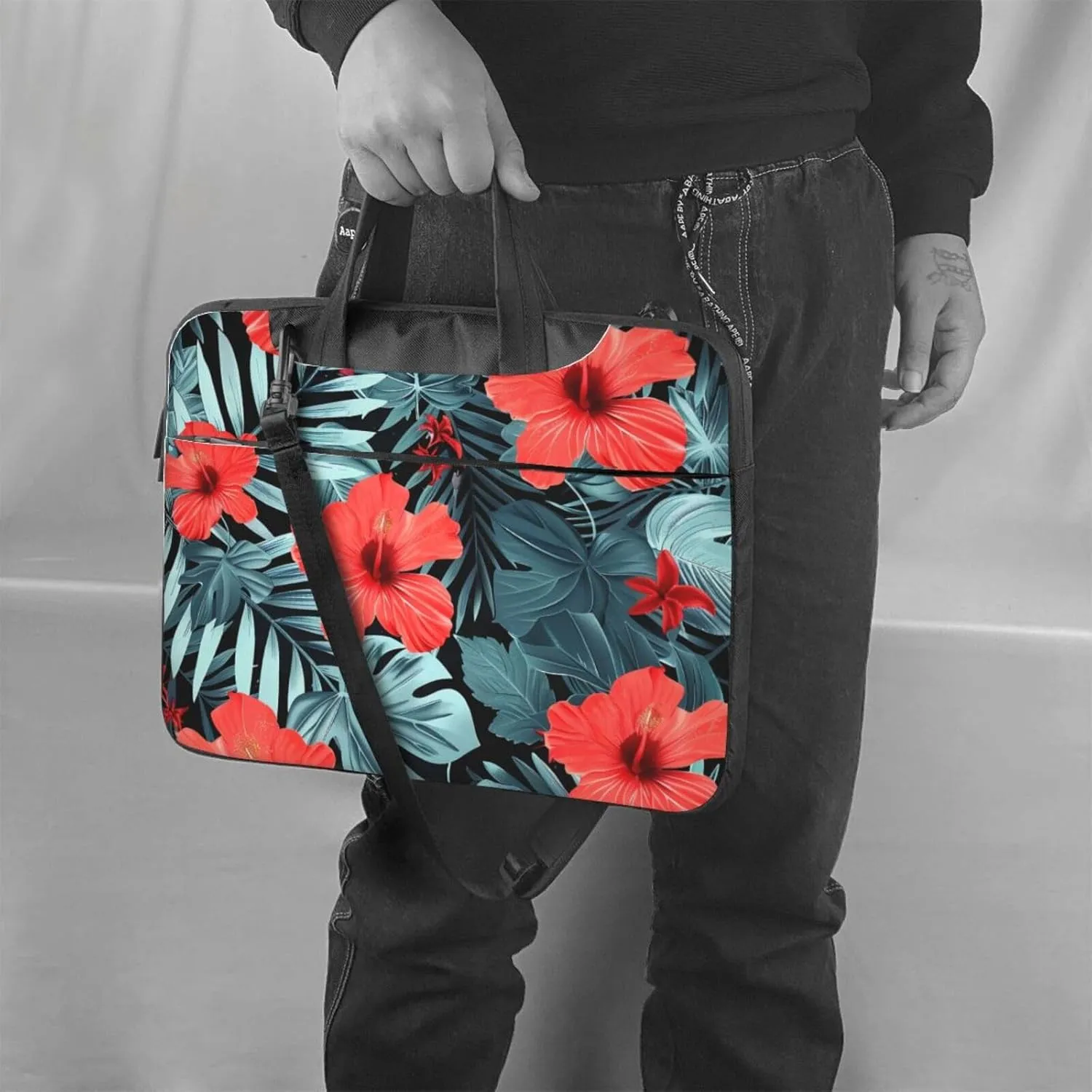 Red Hibiscus Print Laptop Tote Bag Travel Bag Business Computer Bag Work Bag for Men Women