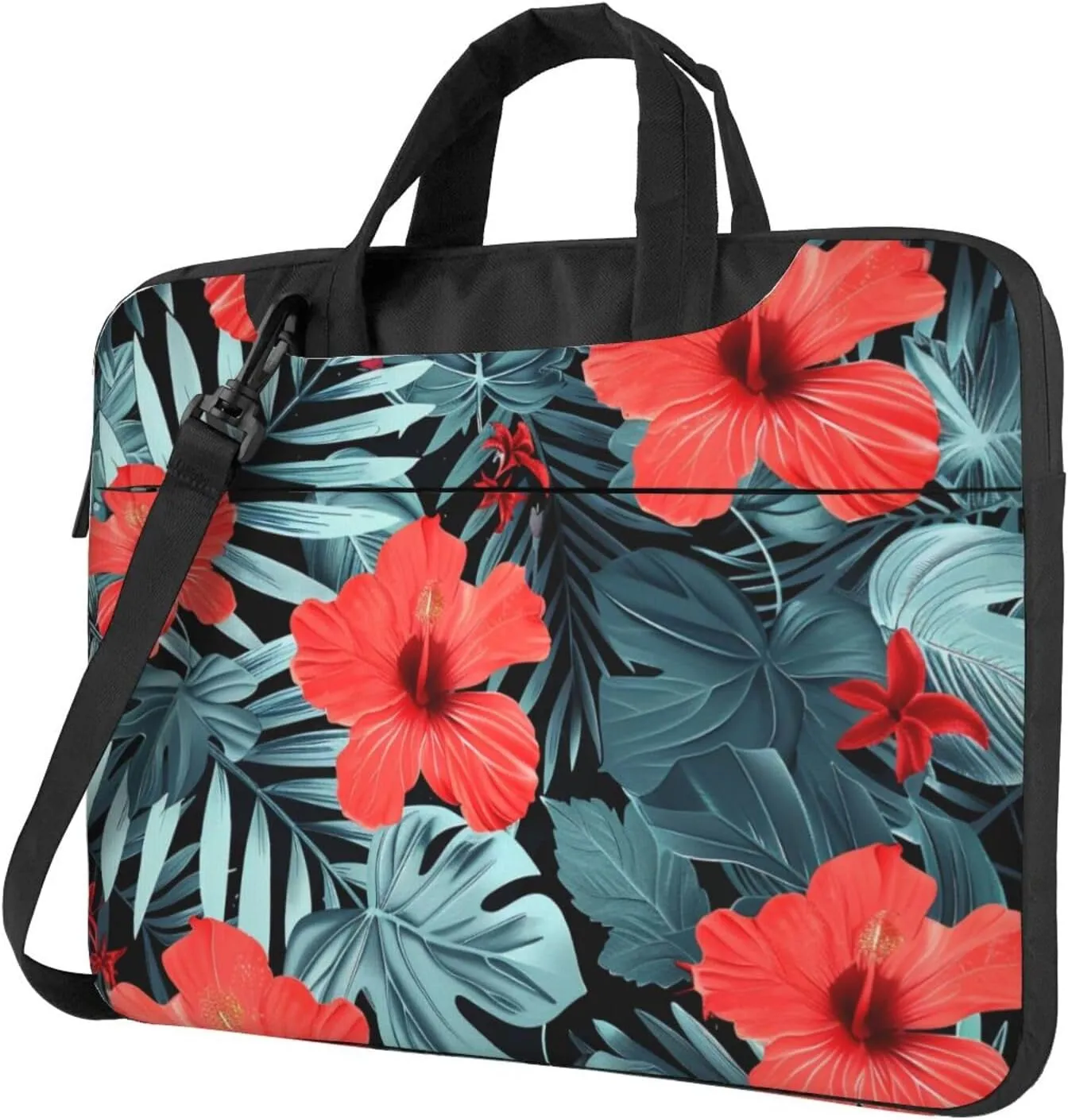 Red Hibiscus Print Laptop Tote Bag Travel Bag Business Computer Bag Work Bag for Men Women