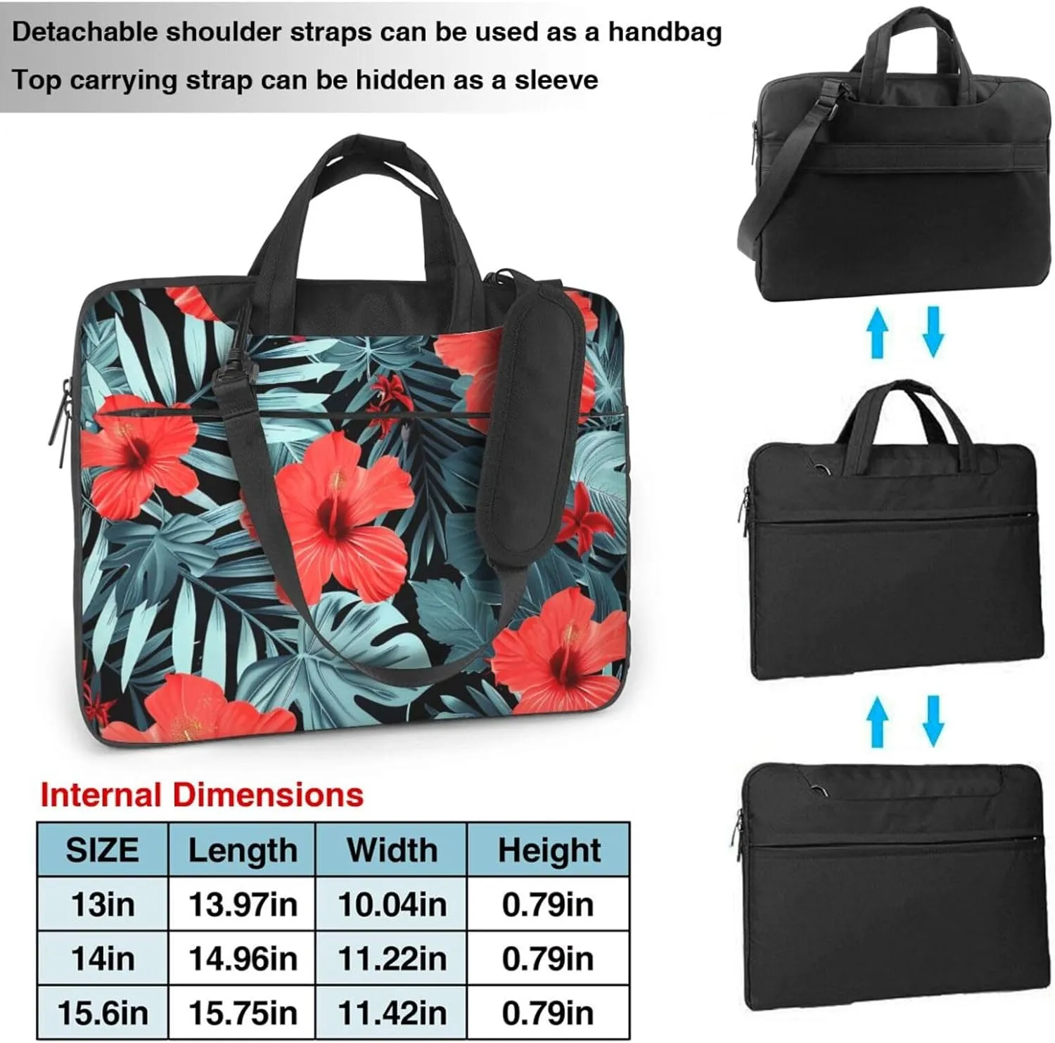 Red Hibiscus Print Laptop Tote Bag Travel Bag Business Computer Bag Work Bag for Men Women