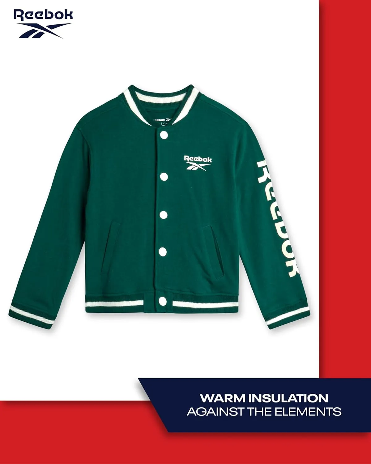 Reebok Boys' Pants Set - 2 Piece Fleece Varsity Jacket and Jogger Sweatpants - Sweatshirt and Pants Outfit for Toddlers, 2T-7