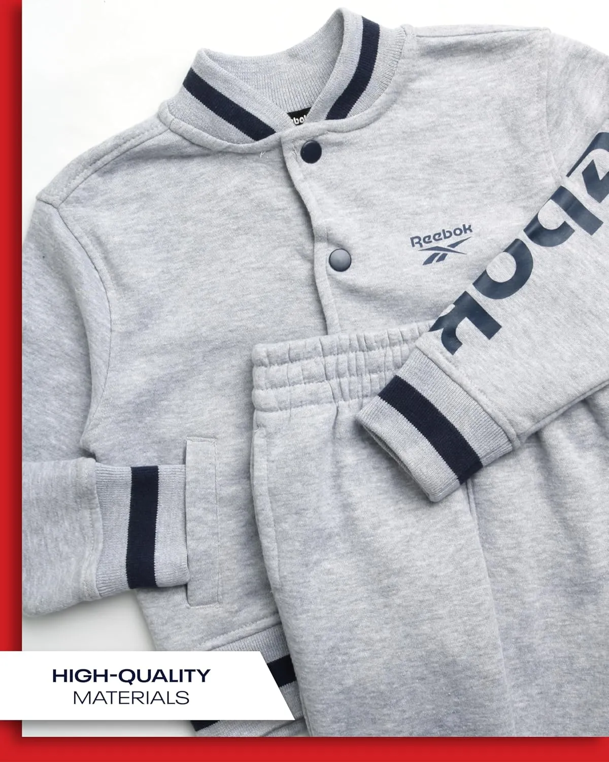 Reebok Boys' Pants Set - 2 Piece Fleece Varsity Jacket and Jogger Sweatpants - Sweatshirt and Pants Outfit for Toddlers, 2T-7