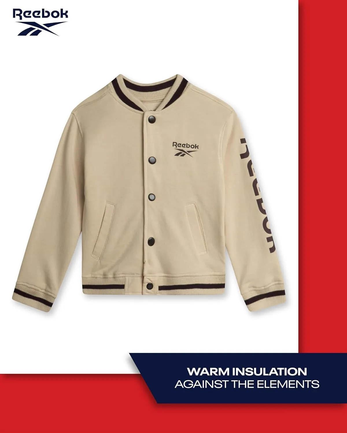 Reebok Boys' Pants Set - 2 Piece Fleece Varsity Jacket and Jogger Sweatpants - Sweatshirt and Pants Outfit for Toddlers, 2T-7
