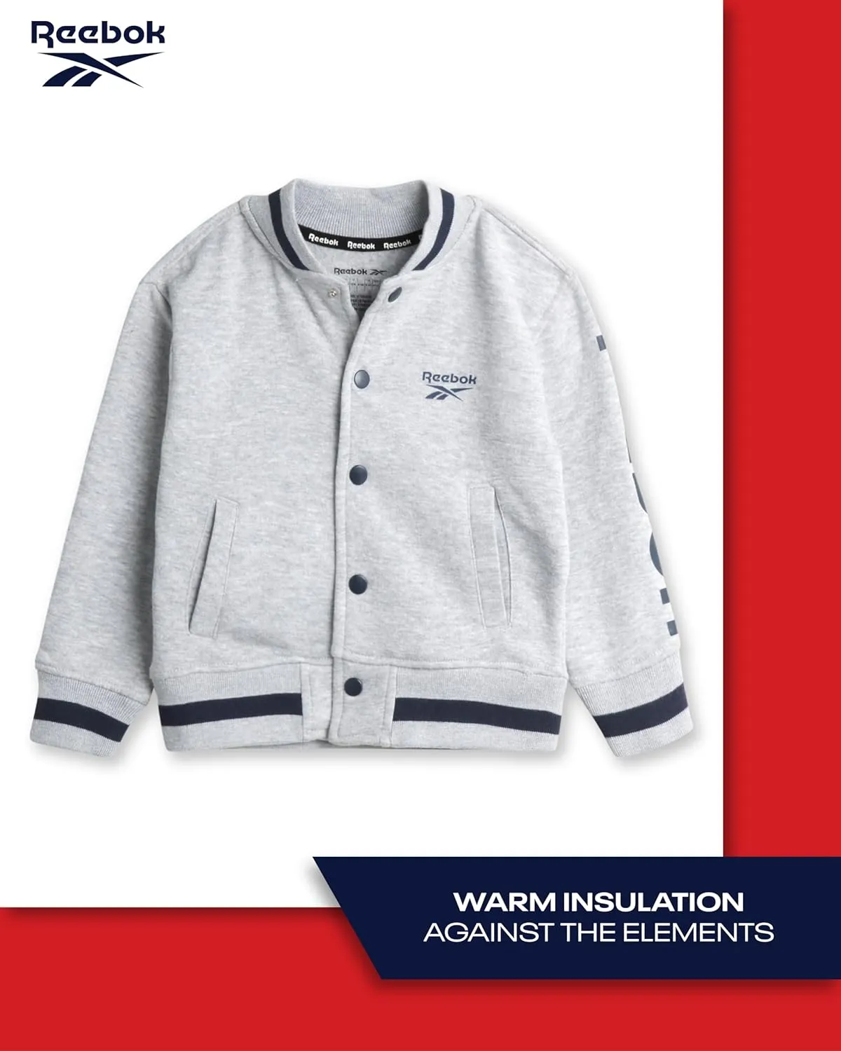Reebok Boys' Pants Set - 2 Piece Fleece Varsity Jacket and Jogger Sweatpants - Sweatshirt and Pants Outfit for Toddlers, 2T-7