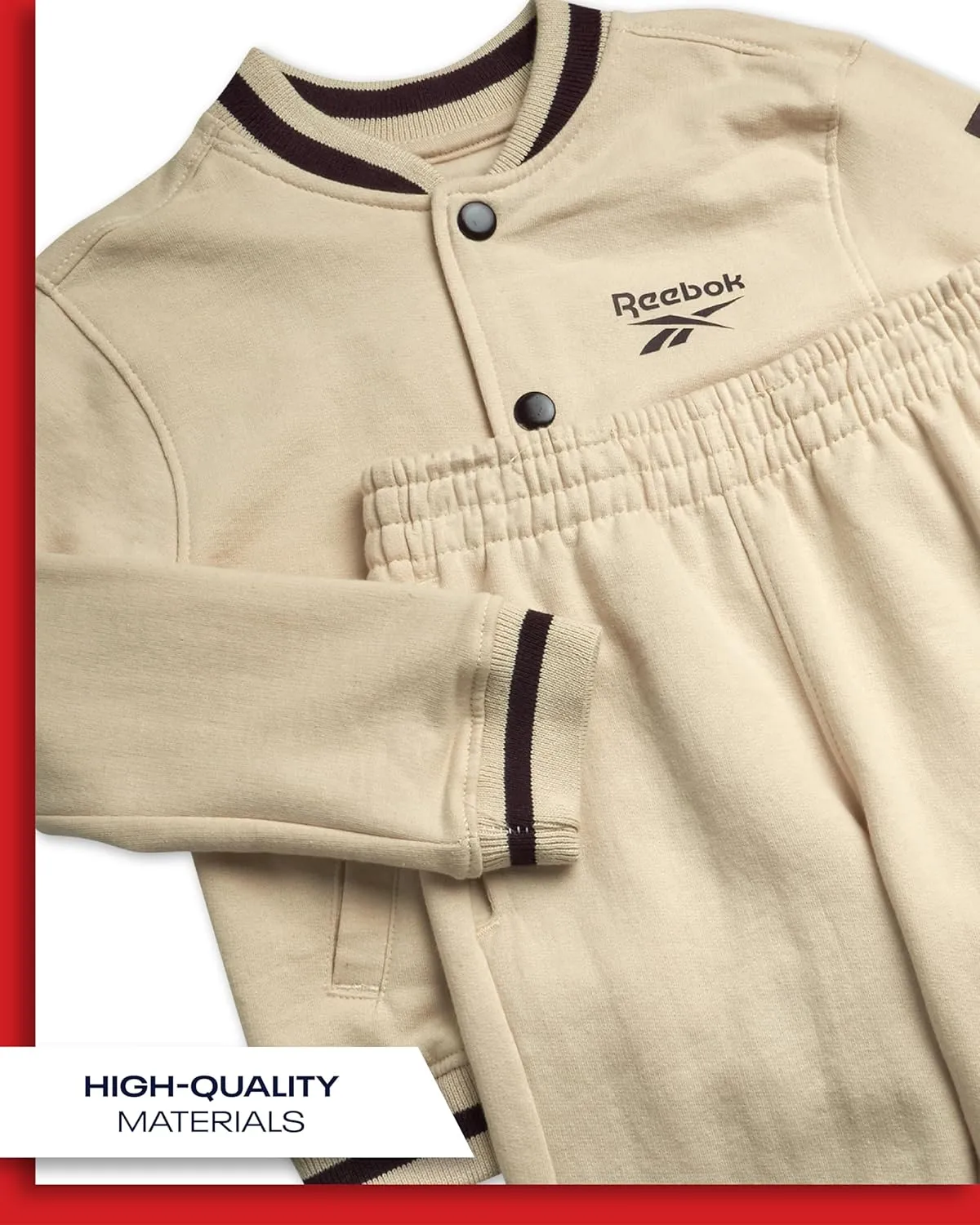 Reebok Boys' Pants Set - 2 Piece Fleece Varsity Jacket and Jogger Sweatpants - Sweatshirt and Pants Outfit for Toddlers, 2T-7