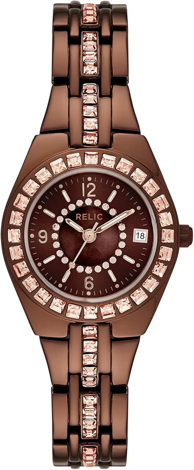 RELIC by Fossil Women's Queen's Court Three-Hand Date Silver and Gold Two-Tone Stainless Steel Bracelet Dress Watch (Model: ZR11775)
