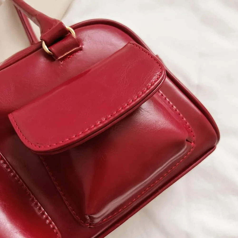 Retro Handbags Y2k Purse for Women Trendy Leather Handbag Coquette Double Zip Top Handle Dome Satchel Bag