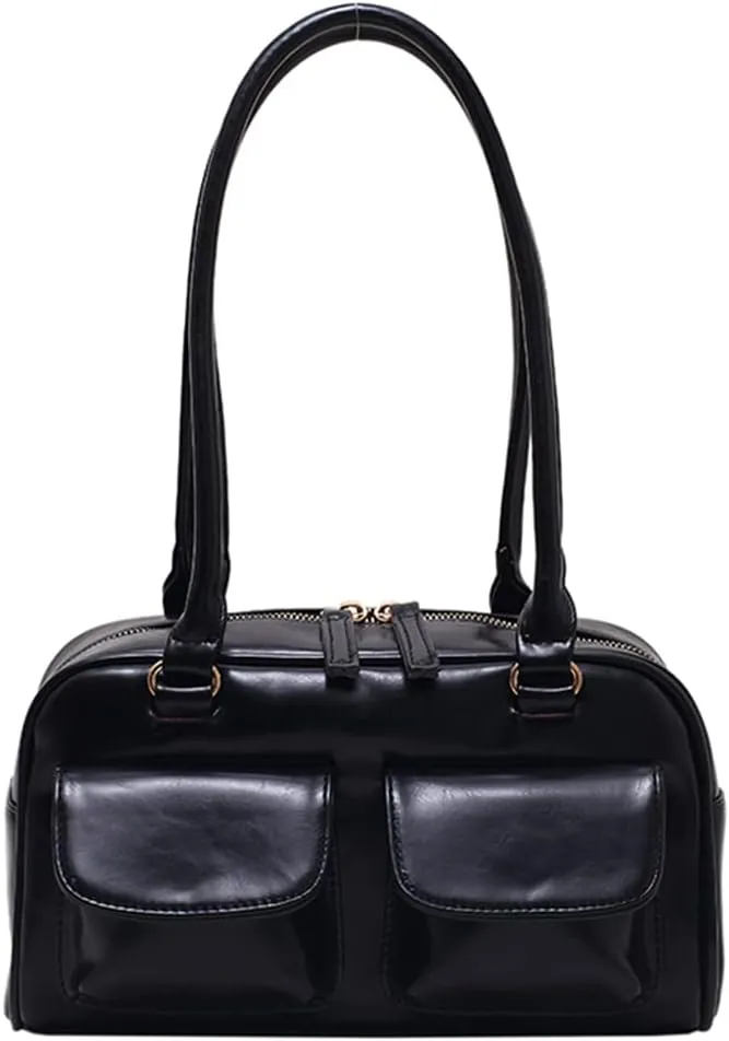 Retro Handbags Y2k Purse for Women Trendy Leather Handbag Coquette Double Zip Top Handle Dome Satchel Bag