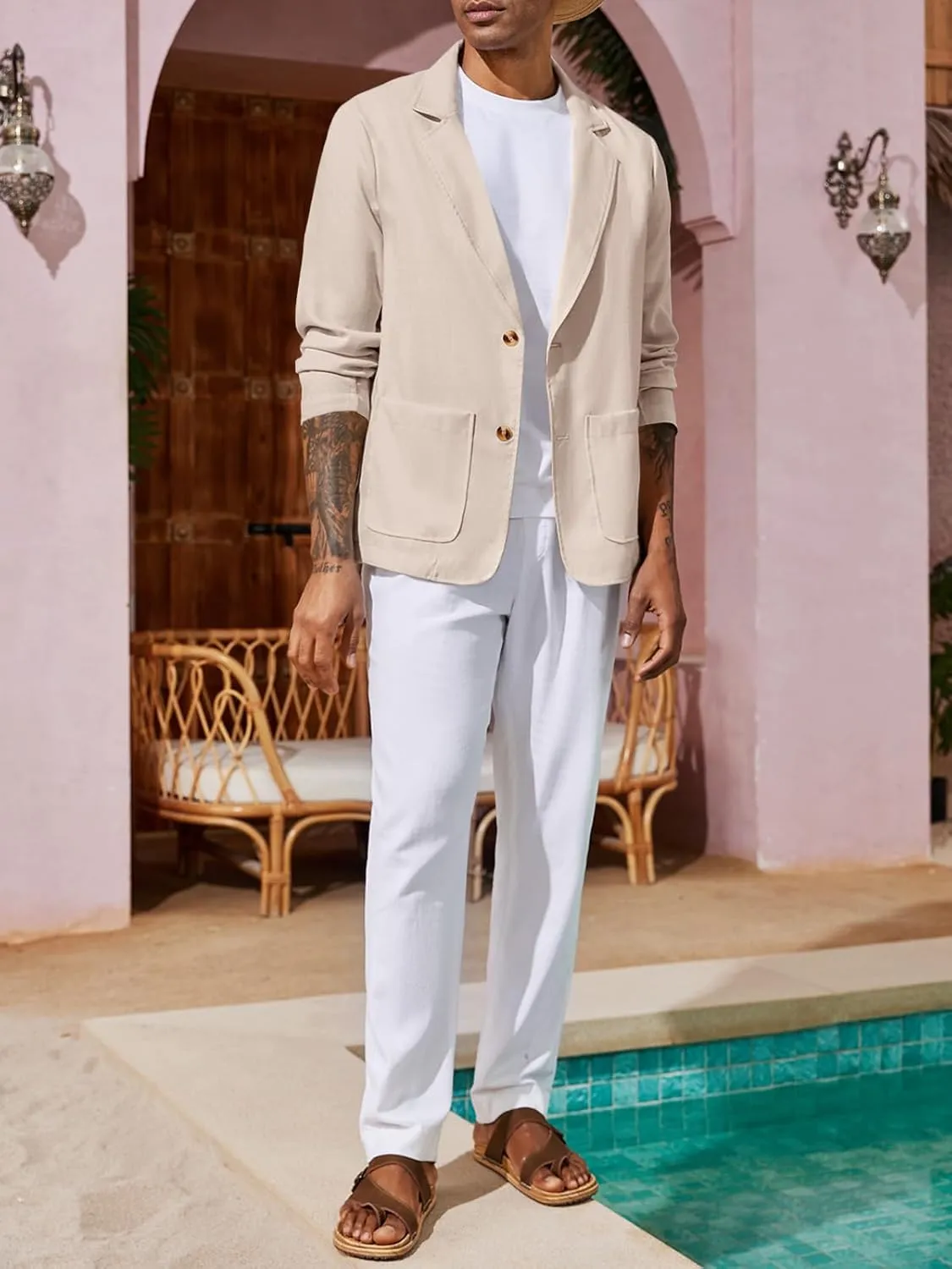 Runcati Mens Casual Linen Blazer Suit Jacket Two Button Slim Fit Lightweight Business Sport Coats