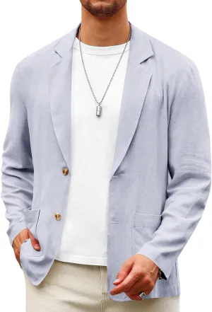 Runcati Mens Casual Linen Blazer Suit Jacket Two Button Slim Fit Lightweight Business Sport Coats