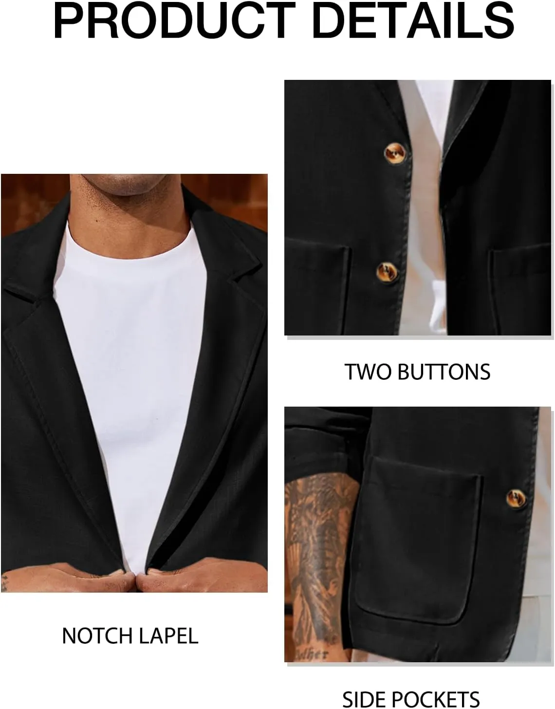 Runcati Mens Casual Linen Blazer Suit Jacket Two Button Slim Fit Lightweight Business Sport Coats