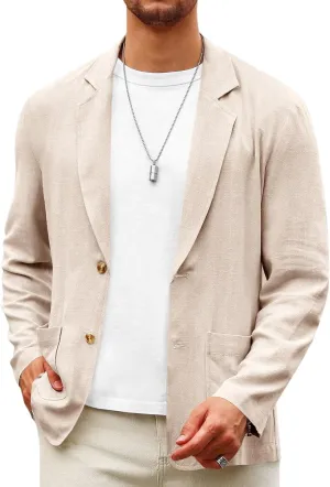 Runcati Mens Casual Linen Blazer Suit Jacket Two Button Slim Fit Lightweight Business Sport Coats