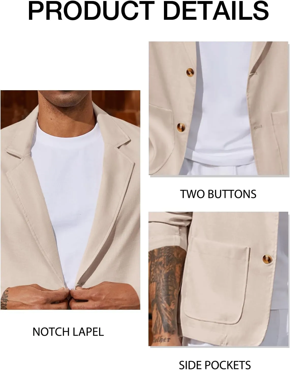 Runcati Mens Casual Linen Blazer Suit Jacket Two Button Slim Fit Lightweight Business Sport Coats