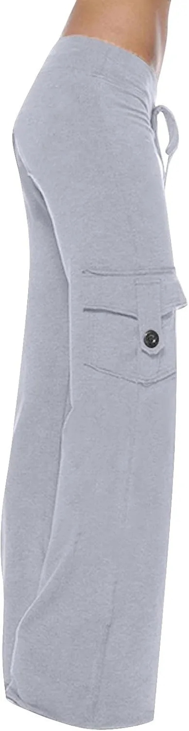 Ruziyoog High Waisted Yoga Pants with Pockets Casual Wide Leg Lounge Pants Drawstring Elastic Waist Trousers for Women