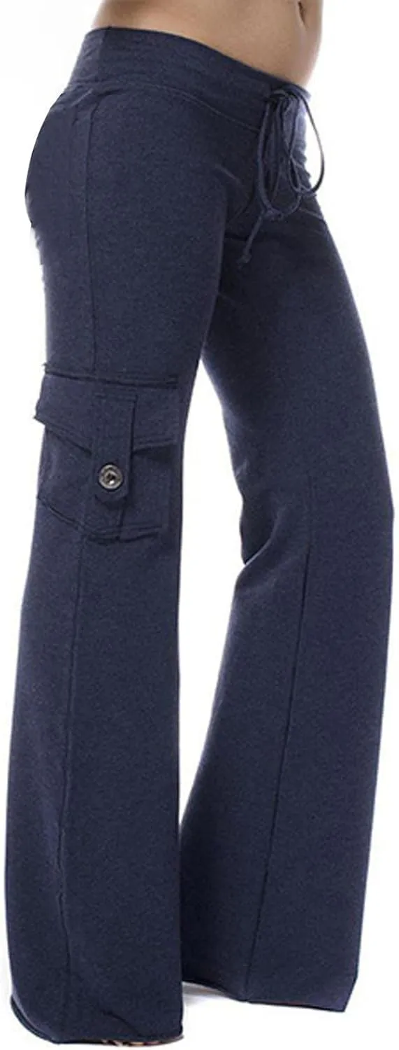 Ruziyoog High Waisted Yoga Pants with Pockets Casual Wide Leg Lounge Pants Drawstring Elastic Waist Trousers for Women