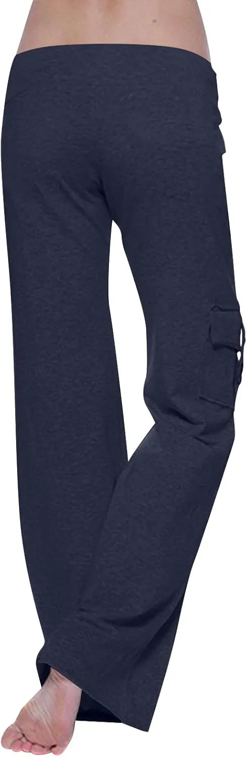 Ruziyoog High Waisted Yoga Pants with Pockets Casual Wide Leg Lounge Pants Drawstring Elastic Waist Trousers for Women