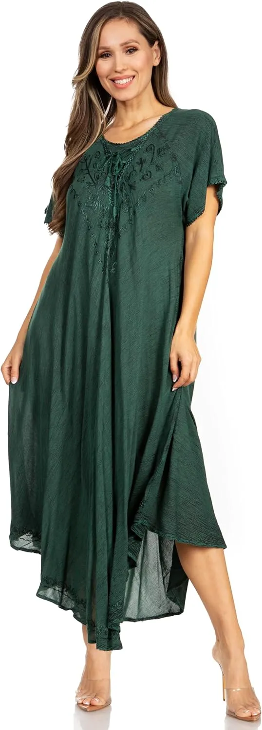 Sakkas Lilia Embroidered Lace Up Bodice Relaxed Fit Maxi Sun Dress