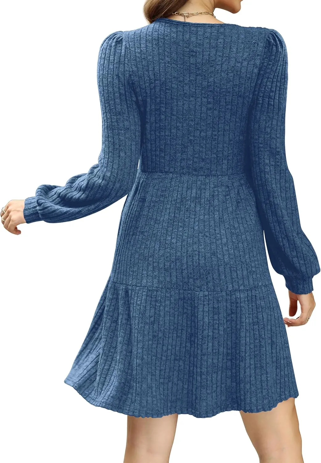 SAMPEEL Womens Square Neck Long Sleeve Fall Dresses Casual Babydoll Sweater Dress