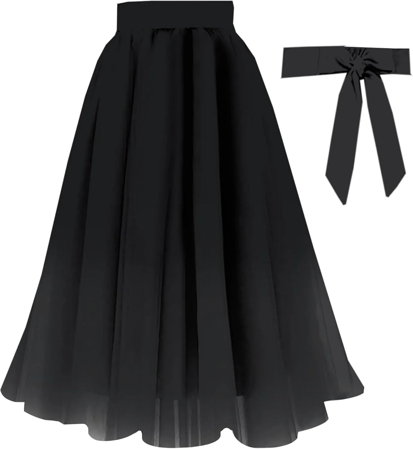SANGTREE Women's Chiffon Skirt Flowy Floral Midi Maxi Elastic Pleated High Waist Swing Printed Belted Skirt