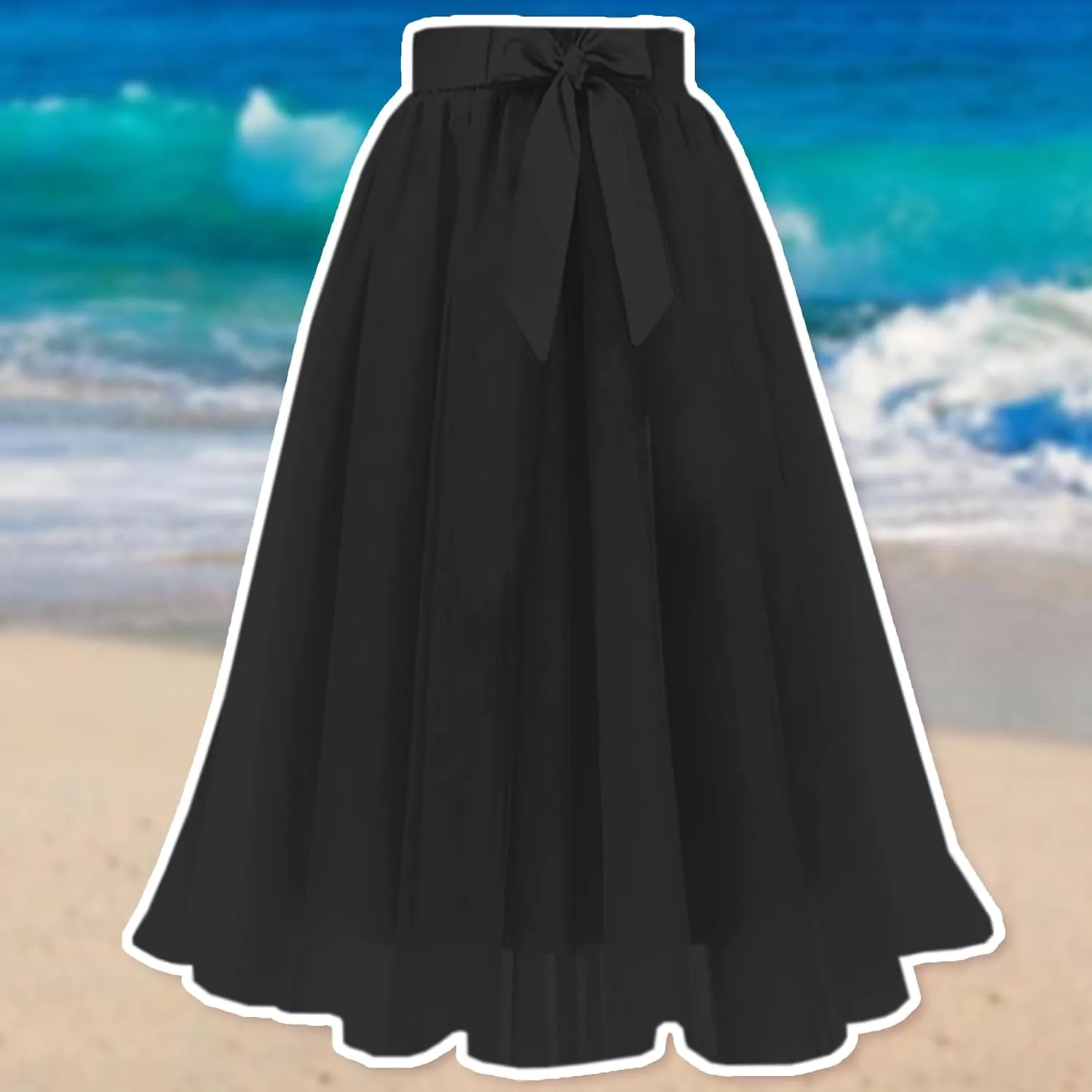 SANGTREE Women's Chiffon Skirt Flowy Floral Midi Maxi Elastic Pleated High Waist Swing Printed Belted Skirt