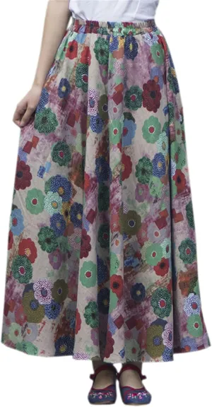 SANGTREE Women's Cotton Linen Beach Casual A Line Maxi Skirt 2025 Spring Summer Trendy Elastic Waist Flowy Long Skirt